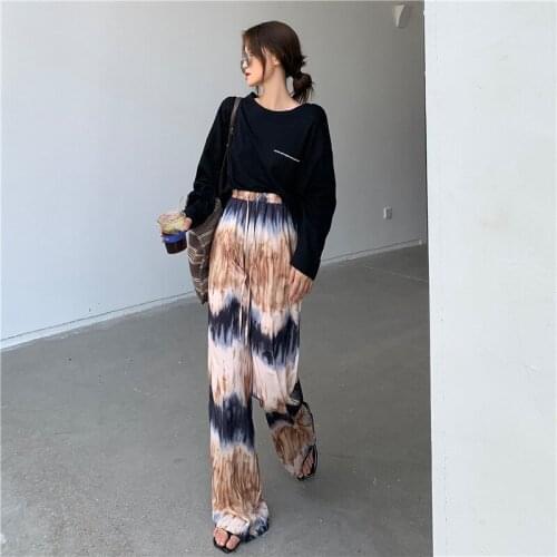 Tie Dyed Wide Leg Casual Pants Womens Autumn 2021 New Vintage Style Loose High Waist All-match Slim-fit Straight Pants