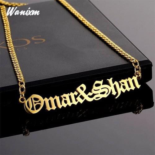 Couple Name Pendant Necklace 3mm Cuban Chain Stainless Steel Personalized Custom Names Necklaces for Women Men Handmade Jewelry