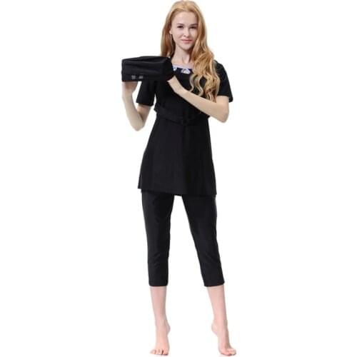 Cheap Modest Swimsuits Muslim Women Short Sleeve Swimwear 3piece Top Short Pants Cap Swimming Suit Islamic Burkini Clothing