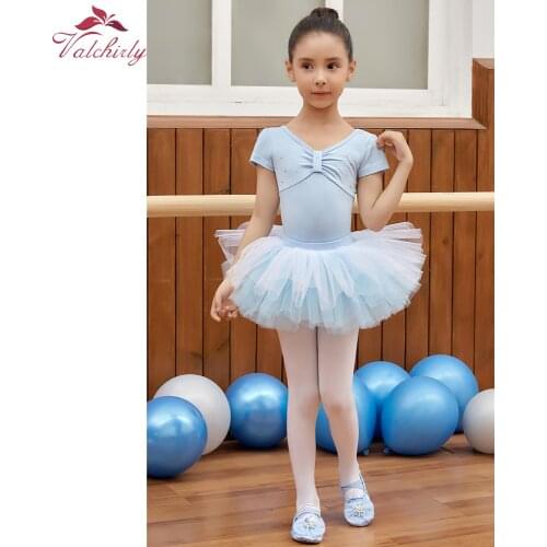 Girls Short Sleeves Ballet Letard Dance Dress Kids Ballerina Tutu Bodysuit Dance Clothing for Children