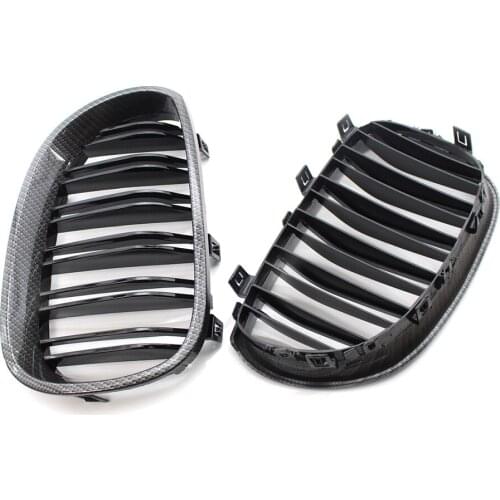 For BMW E60 E61 M5 5 Series 2003-2009 Carbon Fiber Frame Black Double Line Grill