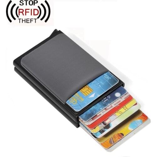 Women men Double aluminum box Rfid Wallet pop up Credit Card Holders Metal Case Large capacity 12-16 cards Travel ID Cardholder