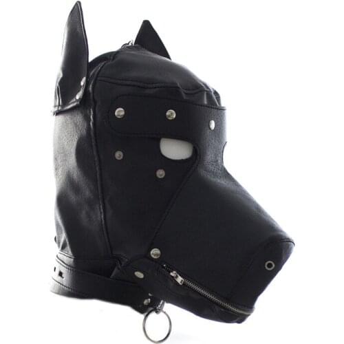 Erotic Leather Roleplay Dog Mask Headgear with Ears for Fetish BDSM Bondage Puppy Cosplay Flirting Adults Games Sex Toys