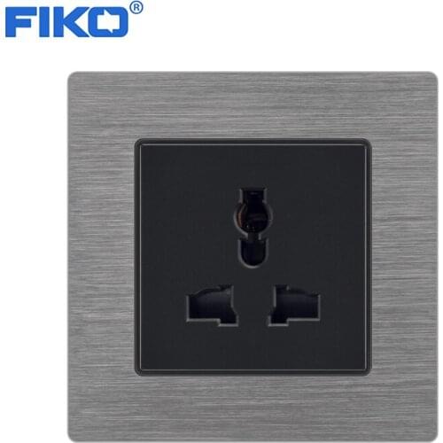 FIKO 13A 3 pin universal UK power socket , Universal socket UK wall power socket Gary Black Aluminium Alloy panel 86*86mm