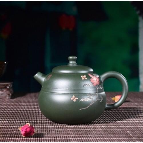 Yixing purple clay pot Genuine Full hand-made famous original mine green mud gourd pot Kungfu Teapot Set wholesale