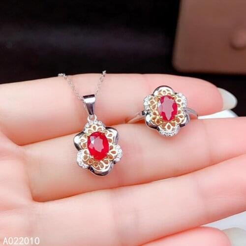 KJJEAXCMY Fine Jewelry 925 sterling silver inlaid natural gemstone ruby female ring pendant set trendy supports detection