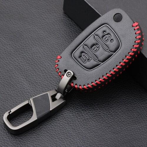 Leather Car Key Fob Cover Case Set Keychain For Hyundai Tucson Creta ix25 i10 i20 i30 Verna Mistra Elantra 2015-2018 2019
