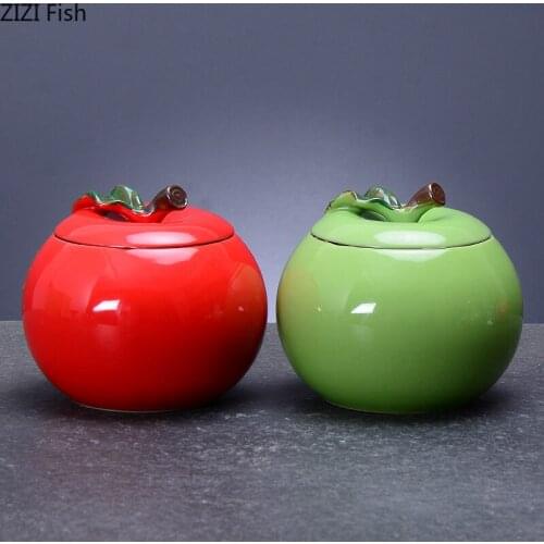 Creative Apple Shape Moisture-proof Sealed Jar Ceramic Storage Jar Decoration Green Tea Tea Can Home Storage Tool Apple Can