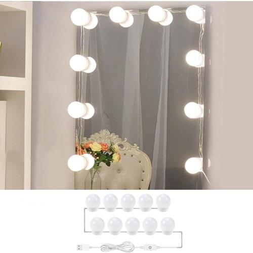 5V Stepless Dimmable Mirror Lamp USB Hollywood Makeup Vanity Light 2/6/10/14Bulbs for Makeup Mirror Dressing Table Bathroom Wall