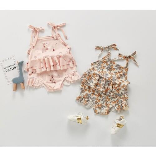 Summer New Sweet Baby Girls Full Printed Sling Top +Pants Bodysuit optional