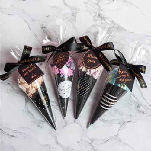 50pcs/lot Sweet Clear Candy Cone Storage Bags Birthday Party Candy Bags Baby Shower Party Wedding Kids Gift Bags Happy Supplies