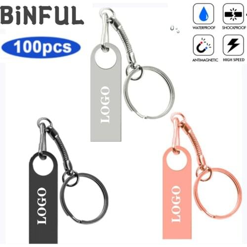 BiNFUL 100pcs Metal Usb Flash Drive USB 2.0 Pen Drive 1GB 2GB 4GB 8GB 16GB 32GB Pendrive Flash Disk U Disk Free print LOGO