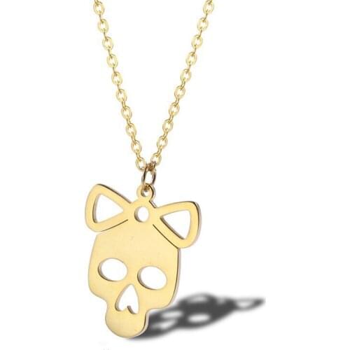 RIR Minimalist Tiny Halloween Gold Skull Necklace Stainless Steel Charm Chain Spooky Jewelry Scary Skeleton Necklaces