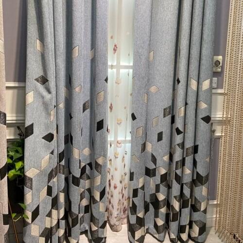 Fashion Light Luxury Chenille Curtains Jacquard Prismatic Black And White Square Full Blackout Living Room Bedroom Curtain