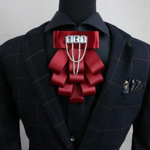 Mens Handmade Bow Tie Formal Dress Wedding Banquet Host Evening Dress Crystal Ribbon Korean Tassel Diamond Bowtie