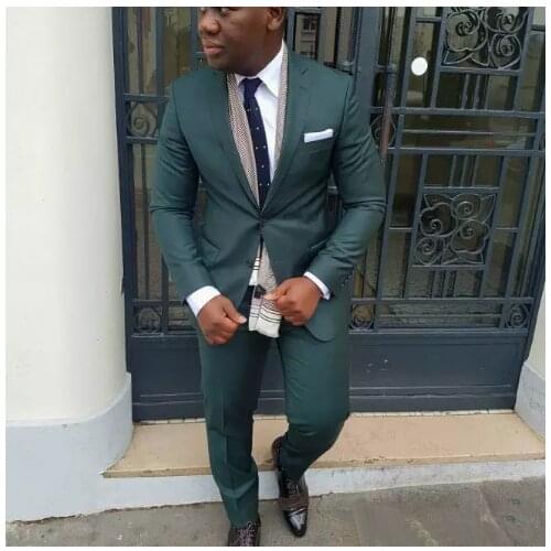 2020 New Style Mens Slim Fit 2 pieces Dark Green Simple Suits for male Mens Classic Wedding Suit For Groom Formal Party Tuxedos