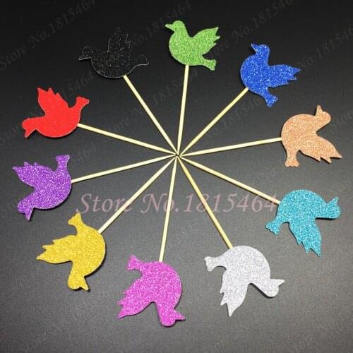 30pcs Glitter Pigeon Pick Party Supplies Cupcake Toppers Pick Kid Birthday Baby Shower Cake Baking Shop Accessories