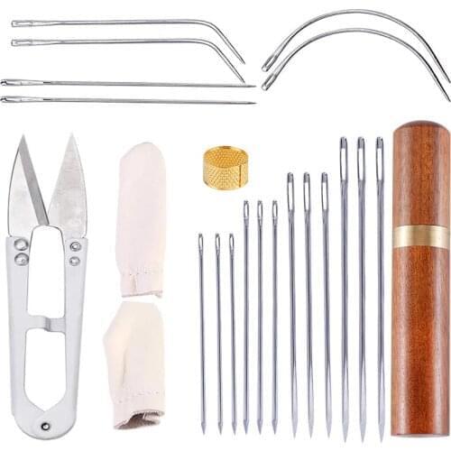 LMDZ 26Pcs Leather Sewing Kit with Wax thread And Leather Needles Thimble Scissor Finger Cot for Leather Repair Leather Tools