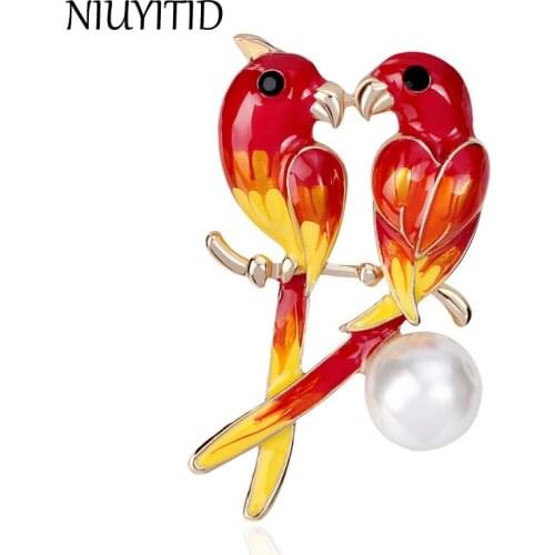 NIUYITID Two Red Cute Bird Brooches Animal Brooches For Wedding Women Decoration Alloy Material Jewelry Gift for Kids