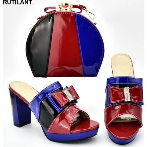 Latest Design African Wedding Italian Shoe and Bag Sets Decorated with Appliques Ladies Shoe with Matching Bag Set Slip on Pumps