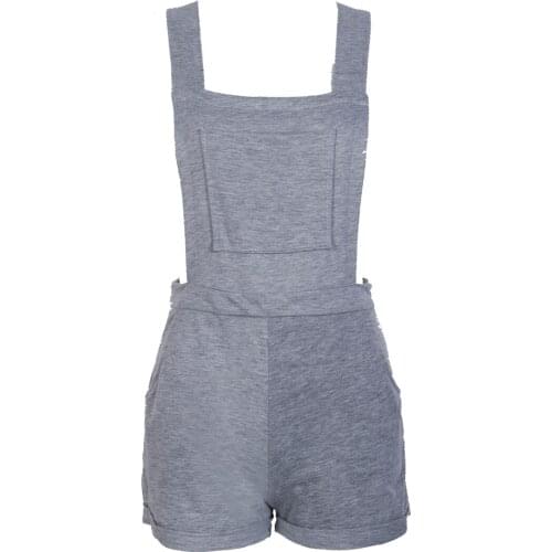 2017 New Arrivals Women Fashion Gray Sleeveless Short Jumpsuit Casual Bib Trousers Overalls Backless Romper