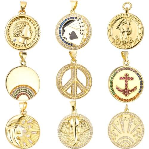 Top Quality Women Men Charm Gold Coin Diy Necklace Making Pendants Copper Jewelry Bracelet Luxury Halloween Handmade Accessorize