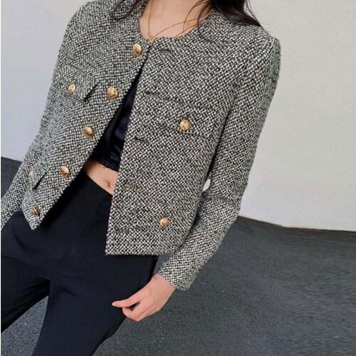New Luxury Chic Tweed Woolen Coat Women Autumn Winter Korean Single Breasted Brand Design Vintage Suit Jacket Top Casaco Outwear