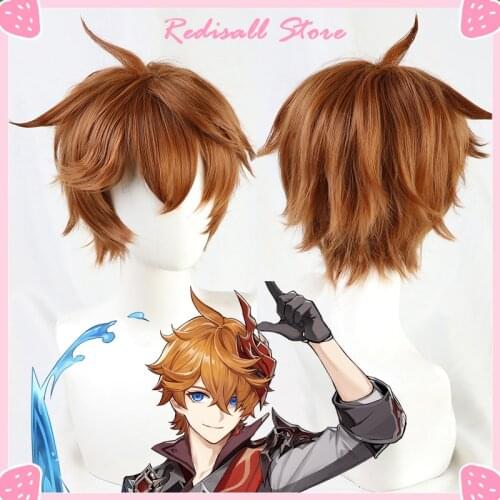 Genshin Impact Tartaglia Cosplay Wig Childe Brown Short Heat Resisatnt Synthetic Hair Halloween Game Role Play
