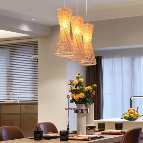 SGROW Wicker-knitted Lampshade Pendent Light Simple Creative Bamboo-art Handing Lamp Lights for Living Room Dining Room Lampara