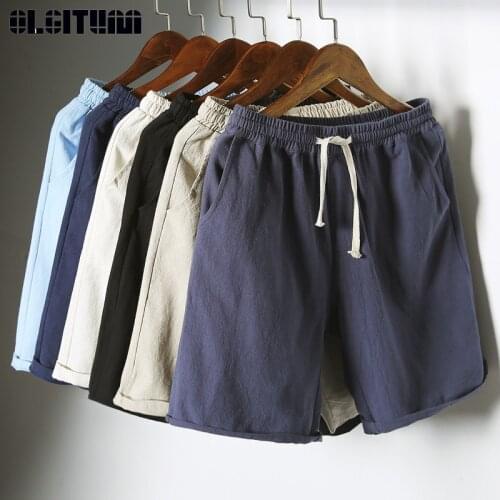 Casual Summer Shorts Men 2020 Drawstring Elastic Cotton Linen Beach Shorts Mens Joggers Shorts Casual Mens Clothing Plus Size