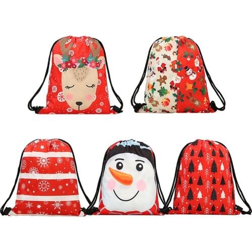 Christmas Printed Drawstring Backpack Gym Sackpack Yoga Daypack Beach Gift Bag Snowman Backpack for Party Favors Candy Pouch