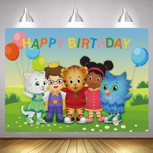 Cartoon Tiger Cat Family Party Photo Background Happy Birthday Kids Spring Grassland Photography Backdrop Vinyl Poster Decor