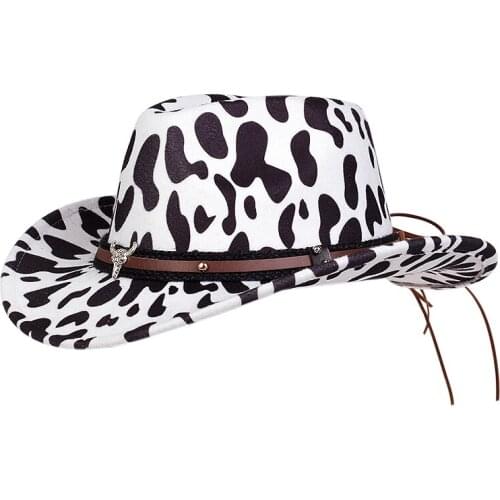 Cow hat with accessories fedora hat cowboy pattern hat female summer 2021 new style hip-hop retro sunscreen western curly Cows
