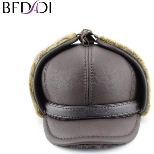 BFDADI 2020 Hat Winter Men Pilot Hat With Ear Flaps Mens Faux Fur Warm Fur Hat Cap Mens Winter Hats Ear Flaps Big Size 60CM