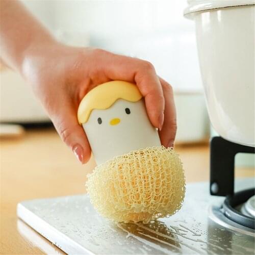 Fiber Handle Washing Pot Brush Dishwashing Cloth Scrub Pad Dish Bowl Pot Easy To Clean Scrubber Sponge Kitchen Clean Brushes