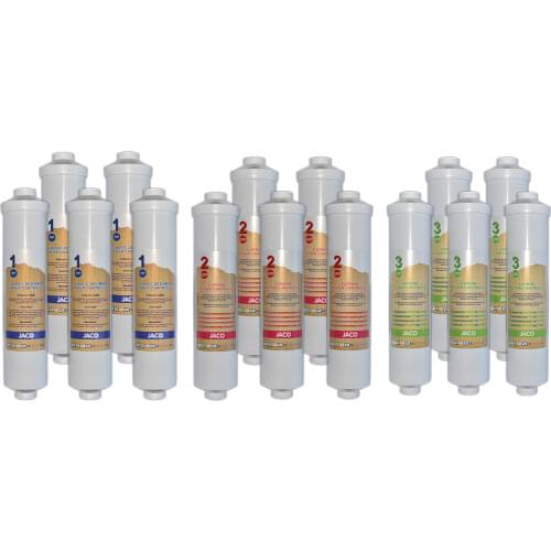 RO İnline Replacement İnline Water Filter İnline 1-2-3 PP Sediment, Gac, Gac, 2.5" OD X 12" Length, 1/4" Thread X5