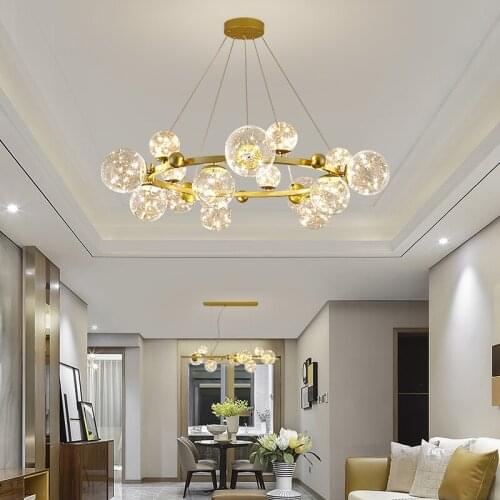 Nordic Gypsophila Glass Chandelier Modern Minimalist Living Room Bedroom Dining Room Light Romantic Firefly Bubble LED Light