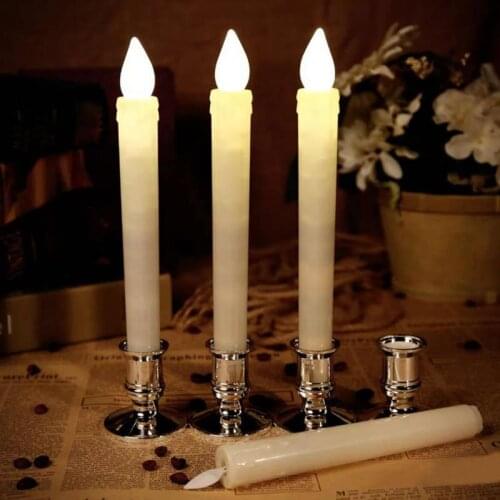 Led Lighting Electronic Candle With Candlestick Holder Safe Simulation Flameless Long Pole Retro Wedding Birthday Party Decor