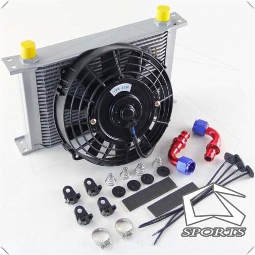 AN10 Universal 25 Row Engine Oil Cooler w/ Fittings + 7" Electric Fan Kit SL