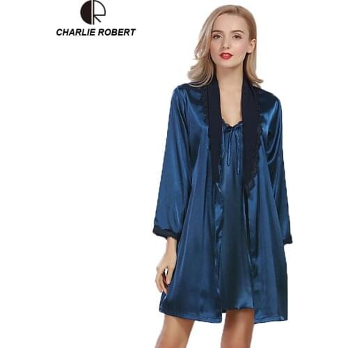 CR 2019 spring new sexy silk pajamas womens robes set suspenders pajamas pajamas lace dress AP507