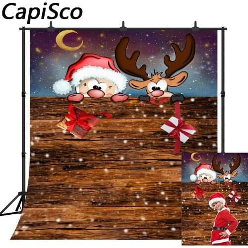 Capisco photography backdrops Merry Christmas Cartoon Santa Claus Elk gift Wooden Board Vinyl Photo Background Studio Prop