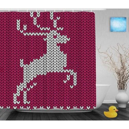 Vintage Knitted Deer Prints Bathroom Shower Curtains Beautiful Christmas Home Decor Shower Curtain Polyester Fabric With Hooks