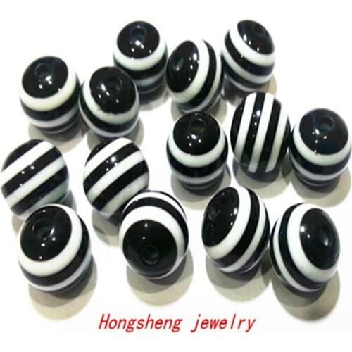 Choose size) 12mm/16mm black color chunky Resin Stripe Beads For Chunky Necklace Fashion jewelry, Free shipping