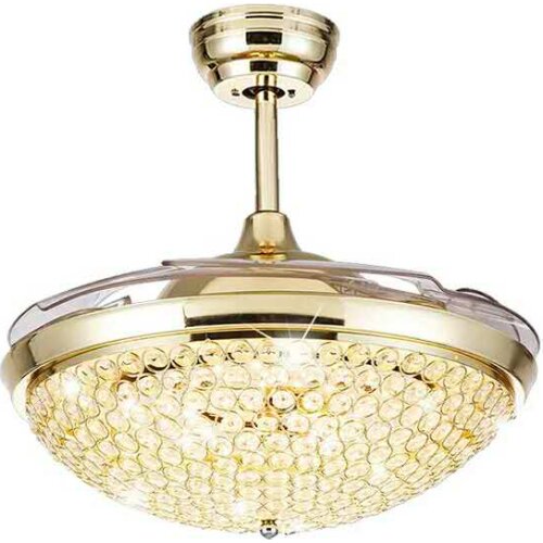 High quality 42inch 108cm 4 colors dimming remote control K9 Crystal Ceiling Fan Living Room Remote Control Led Fan Lights Bedr