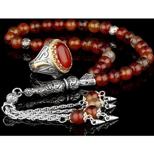 High Quality Agate Rosary and 925 Sterling Silver Mens Jewelry Sets