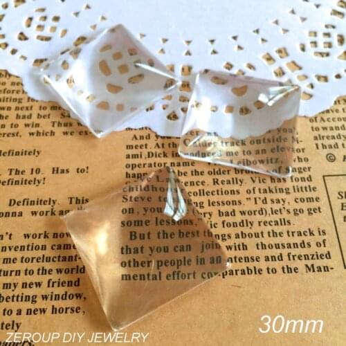 ZEROUP 5pcs/lot 30mm Handmade Clear Glass Cabochon Domed Square Jewelry Accessories
