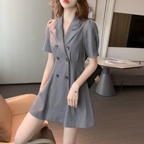 Dress Suits for Women 2020 Autumn New Double Breasted Office Ladies Elegant Pleated Mini Dresses Summer Autumn Women Suits Dress
