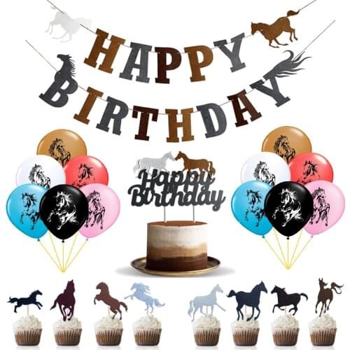 1set Horse Party Supplies Jungle Animals Farm Latex Balloons Happy Birthday Banner Cake Toppers Kids Boys Toy Decoration Ballons