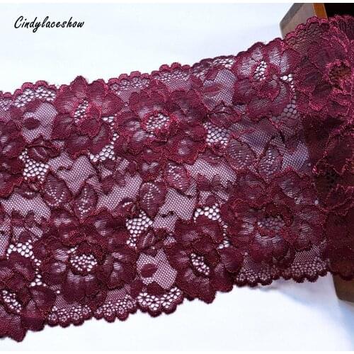 1Meter 17.5cm Width Dark Red Hair Decoration Wide Elastic Stretch Lace Trim Wedding Dress Skirt Underwear Lace Trims Lace Fabric