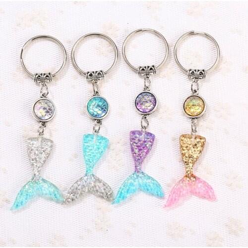 1PC Multicolor resin Mermaid tail charm keychain Mermaid tail board keyring handbag charms for woman
